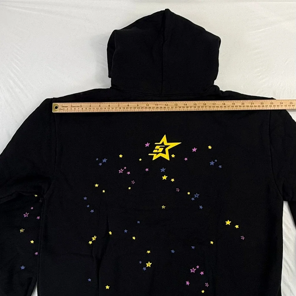 Sp5der Worldwide Nevermind the Punk Hoodie Black Pink Puff Print Large